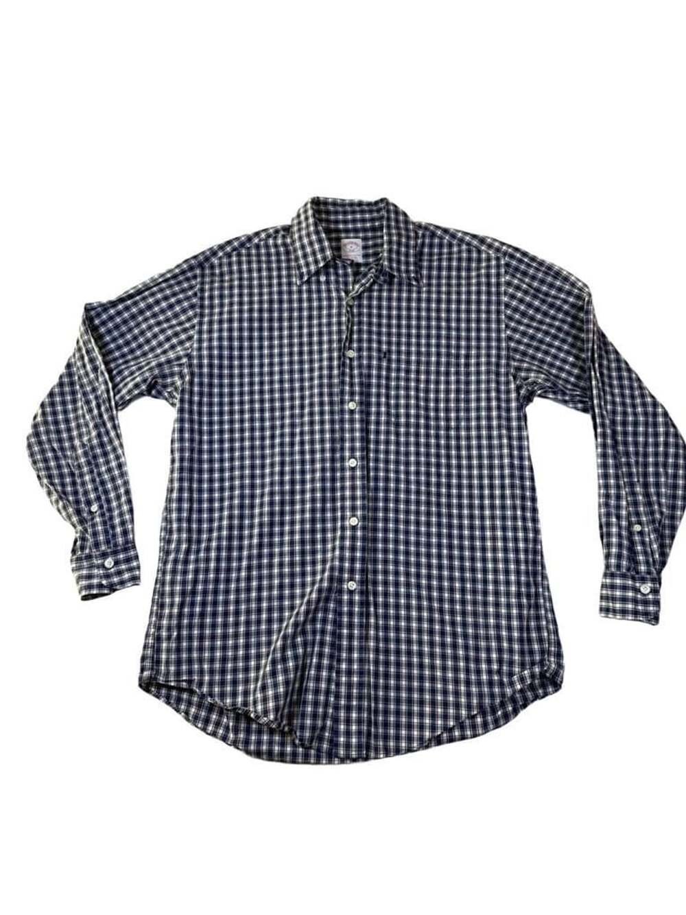 Brooks Brothers 346 Blue Plaid Gingham Button-Down Shirt Medium
